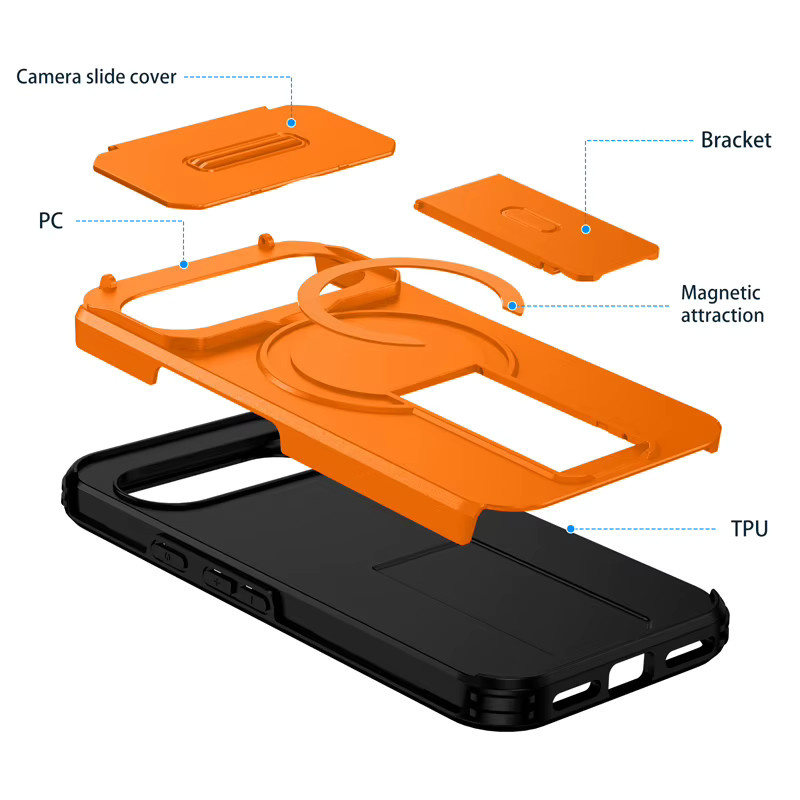 FaLi Qisubao Robuste Schutzhülle mit magnetischem Ständer für Google Pixel 10, 9 und 9 Pro, kompatibel mit MagSafe Wireless Charging, Orange oder Purple - Bild 2