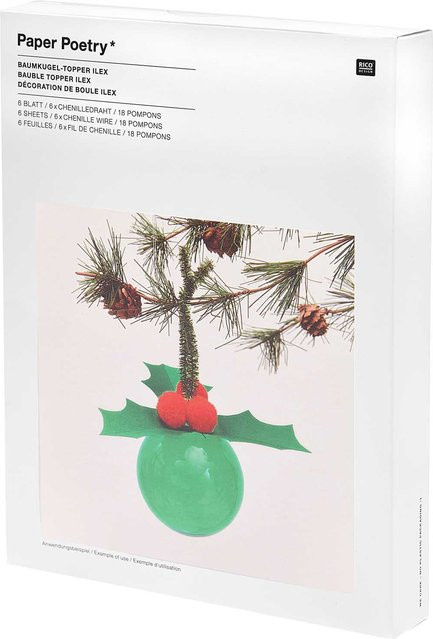 Rico Design Paper Poetry Christbaumkugel-Topper Ilex in Grün, 6 Stück - Bild 1
