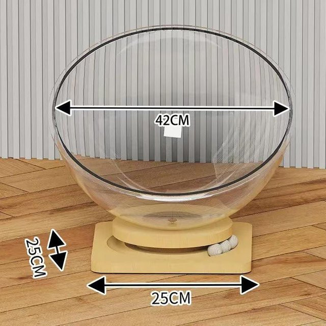 Katzenburg Weltraumkapsel Katzenbett aus Massivholz und Acryl mit Drehteller, Durchmesser: 42 cm - Bild 1