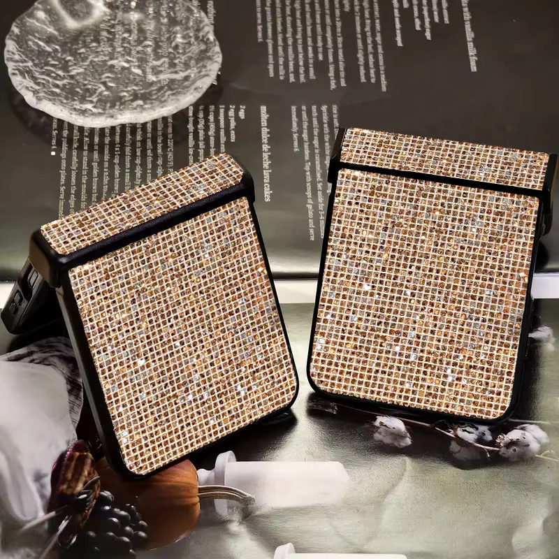 Glänzende Pailletten-Handyhülle für Samsung Galaxy Z Flip 7 6 5 4 3 in Champagner Gold mit Leder-Hartschale - Bild 2