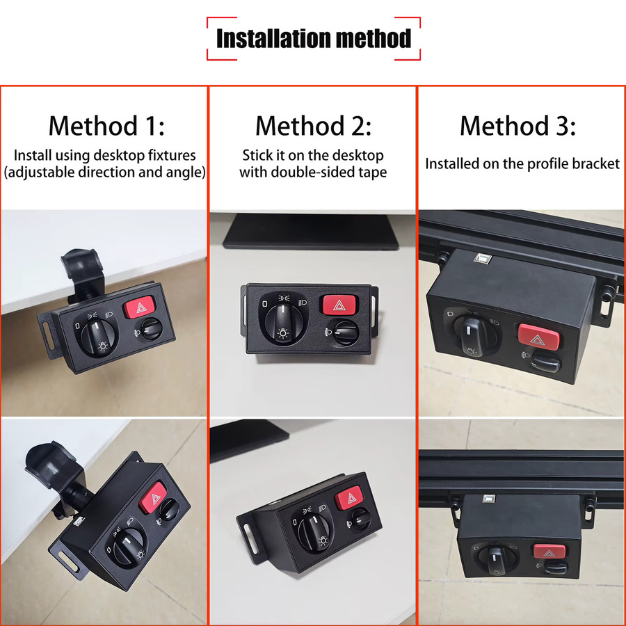 USB Scheinwerferschalter-Hub für PC Simulationen wie Euro Truck Simulator 2, kompatibel mit Logitech G29 G27 G923 und Thrustmaster T300RS/GT sowie PXN und MOZA R3, Schwarz - Bild 4