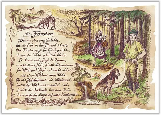 Zunftbild Förster als Vintage Paper Poster von Tantum Graphic in Mehrfarbig, Format A4