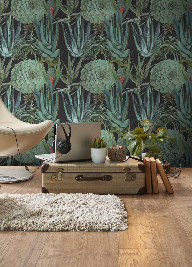 MINDTHEGAP Wandtattoo Succulentus WP20167 Mural mit botanischem Design in Grün und Türkis, Breite: 300 cm, Höhe: 300 cm - Bild 1