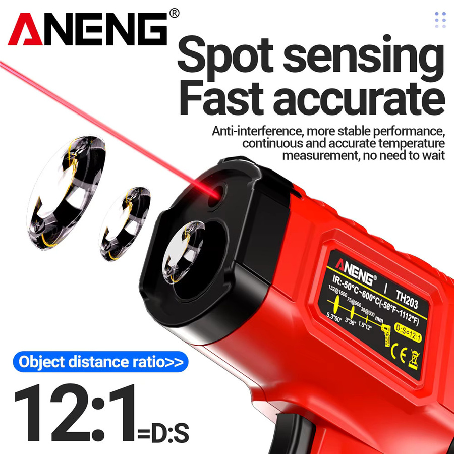 ANENG Digitales Infrarot-Thermometer berührungslos mit Pyrometer-Funktion und Hygrometer für industrielle Messungen von -50 bis 600 ℃ - Bild 2