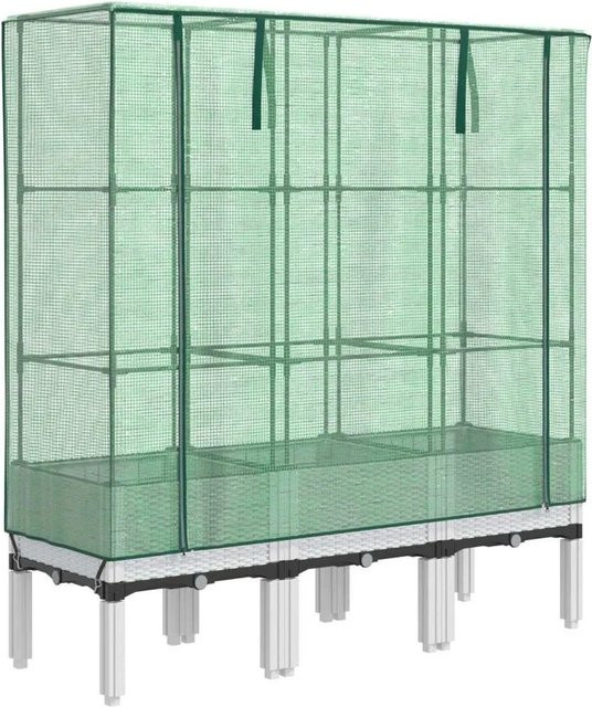 Furnicato Hochbeet in Rattan-Optik mit Gewächshaus-Aufsatz und wasserfester Abdeckung, Weiß, B/T/H: 120 x 40 x 140 cm - Bild 1