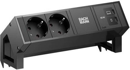 Bachmann DESK2 Steckdosenleiste in Schwarz mit 2x CEE7/3 und 1x USB-C Anschluss - Bild 1