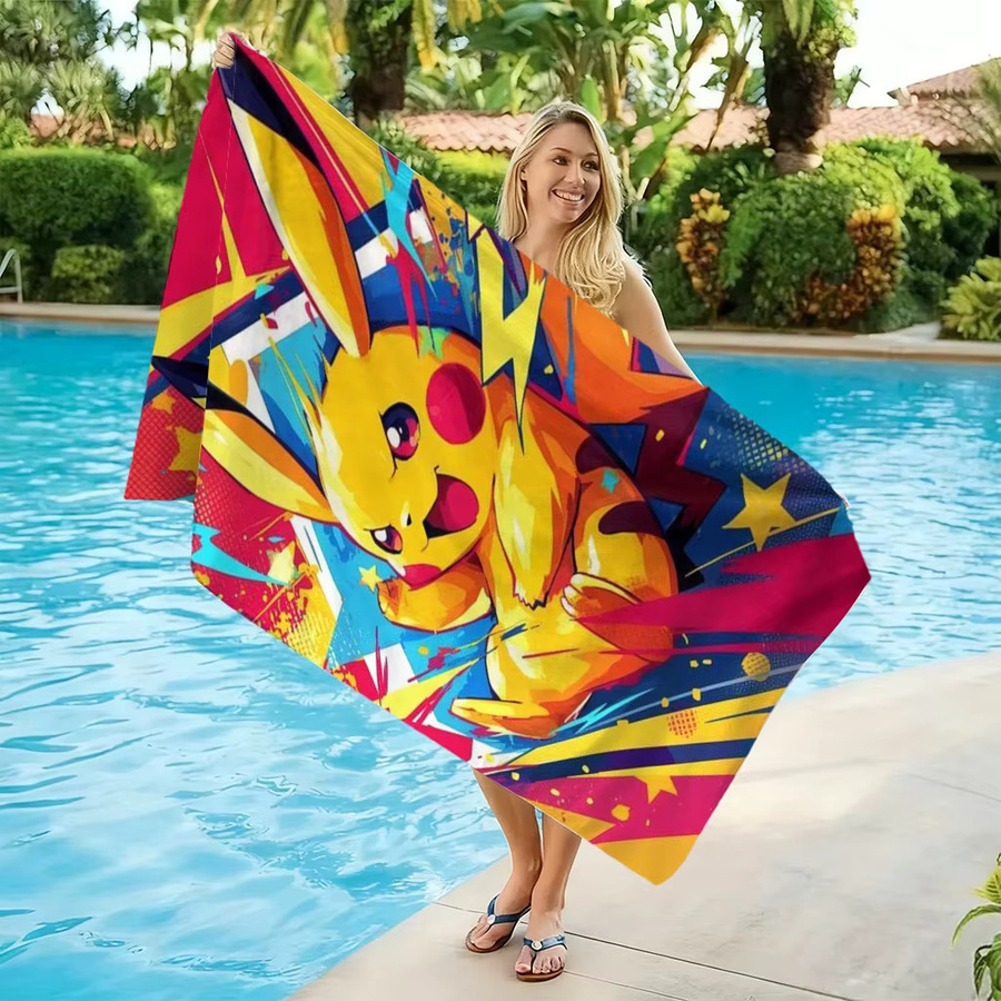 Potdemiel Pikachu Strandtuch mit Graffiti-Design aus Mikrofaser, Mehrfarbig - Bild 4