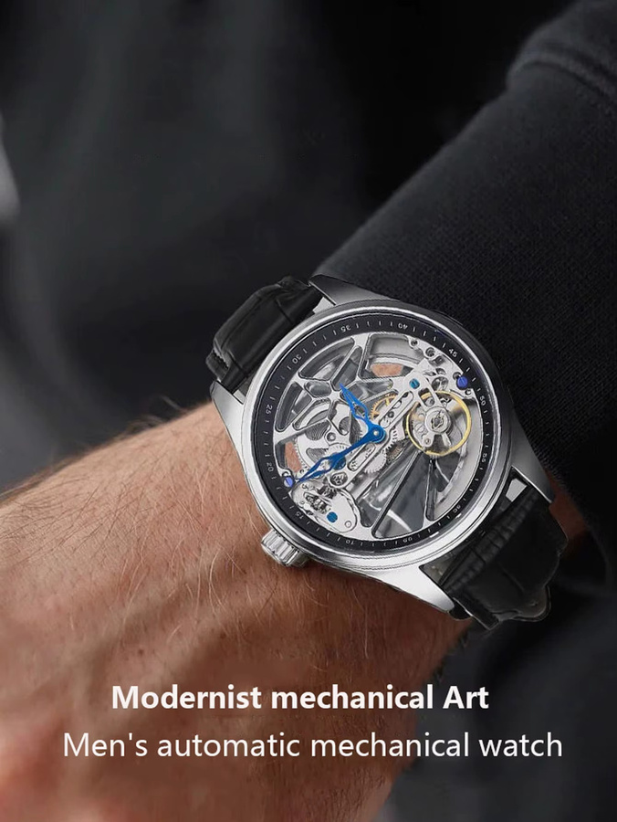 KIMSDUN Armbanduhr Automatik, Lederarmband, Schwarz, Herren - Bild 5