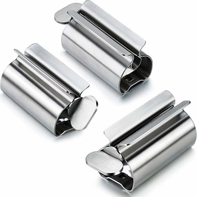 WIKHOSTAR Automatischer Zahnpastaspender und Zahnpasta-Quetscher Set aus Edelstahl in Silber, 2er-Pack - Bild 2