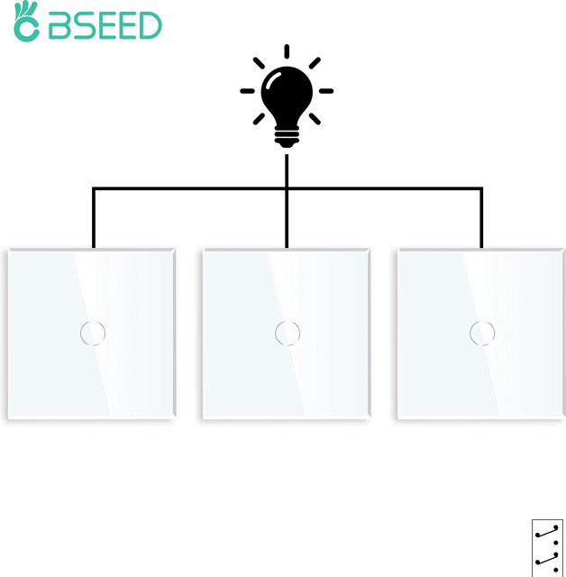 Bseed 3er-Pack EU-Standard Touch-Lichtschalter mit Kristallglas-Panel, 1-fach und 2/3-Wege Wandschalter für Treppenbeleuchtung in Schwarz und Weiß - Bild 1