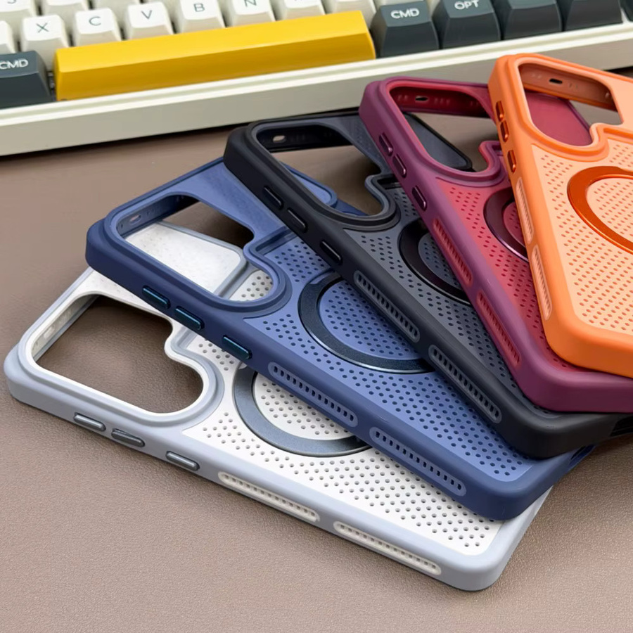 Magnetische Standhalterung Hülle für Samsung Galaxy S26 S25 S24 Ultra mit kühlender Mesh-Abdeckung und kabellosem Laden in Weiß oder Grau - Bild 1