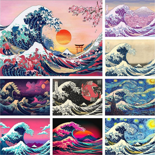 YUTTEE DIY Diamantmalerei Japanische Große Welle Landschaft Mosaik Stickerei Set für Erwachsene, Mehrfarbig - Bild 1