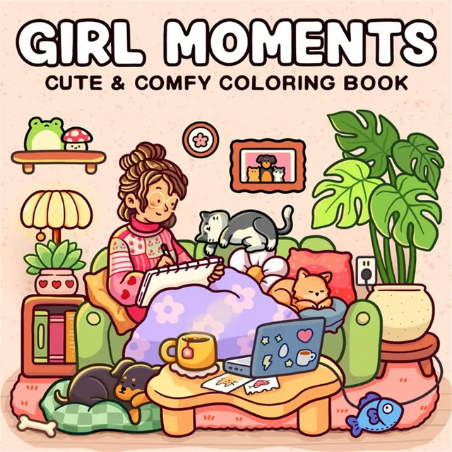 Furealux Girl Moments Malbuch für Erwachsene und Jugendliche mit gemütlichem Räumeenthema, A4, Mehrfarbig - Bild 1