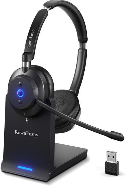 Rownfusny Kabelloses Over-Ear-Headset mit Bluetooth und USB-Dongle in Schwarz für Callcenter mit Geräuschunterdrückung und Mikrofon - Bild 1