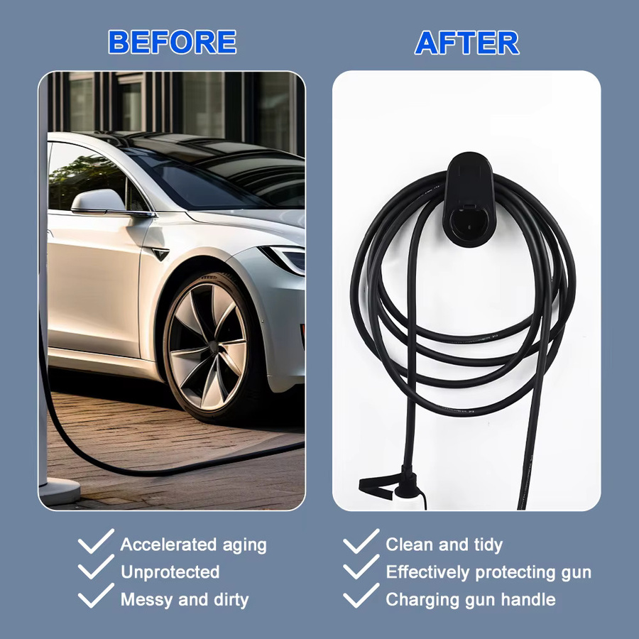 IPENGEN EV Ladegerät Wandhalterung Typ2 für elektrische Auto Ladekabel Organizer in Schwarz - Bild 3