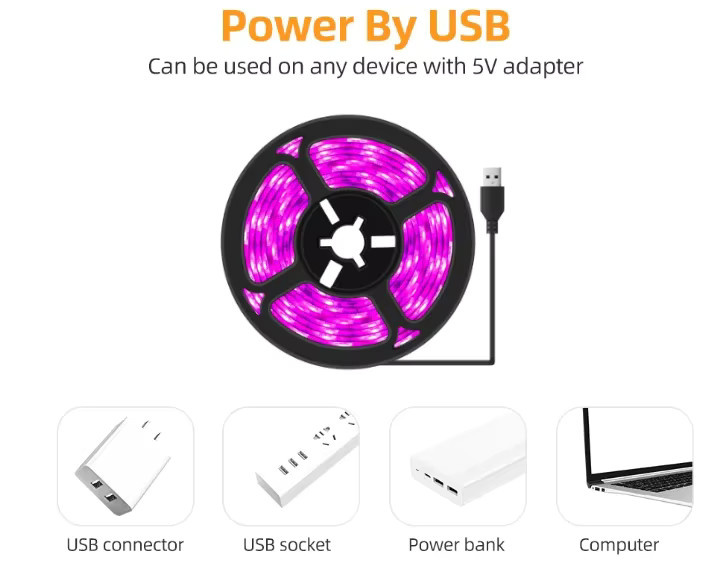 WIXOLighting LED Vollspektrum Pflanzenlampe mit USB-Anschluss, Mehrfarbig - Bild 3
