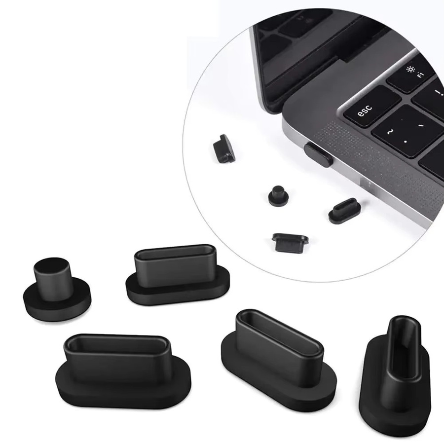 Anti-Staub-Stecker aus weichem Silikon für Apple MacBook Pro und MacBook Air (USB-C und USB-A), Farbe: Schwarz - Bild 4