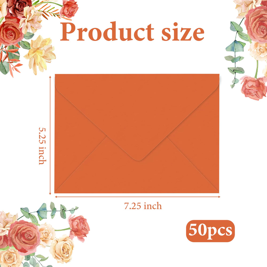 50 Stück orangefarbene Umschläge mit Muster für Hochzeitseinladungen und Grußkarten, B/H: 12,7 x 17,78 cm - Bild 2