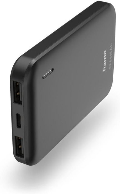 Hama Powerbank Pocket 5 mit 5000 mAh und USB-A sowie USB-C Anschlüssen in Anthrazit - Bild 1