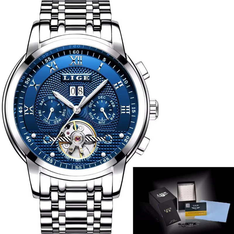 LIGE Armbanduhr Automatik, Edelstahl, Blau, Herren - Bild 6