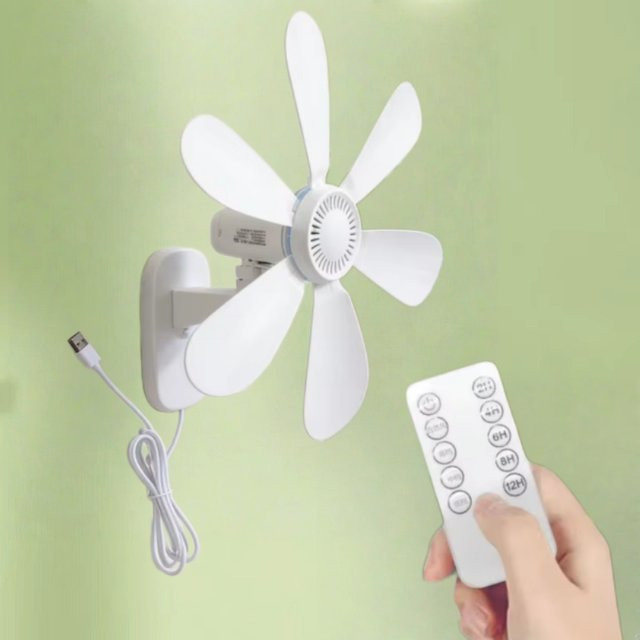 XIAOTREE Wandventilator in Weiß mit Fernbedienung, Timer und 4 Geschwindigkeitsstufen, leiser USB-Ventilator für Schlafzimmer und Küche - Bild 1