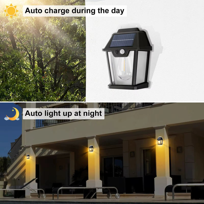 ESMARTER LED Solar Wandlampe mit Filament-Leuchtmittel und Bewegungssensor, Schwarz, Warmweiß - Bild 4