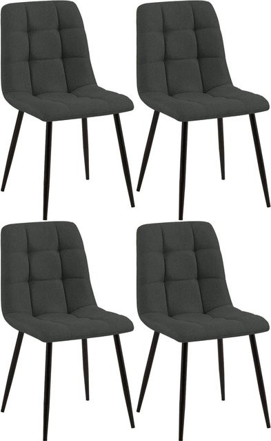 4er Set Esszimmerstühle DELUKE FIGAD in Dunkelgrau mit Stoffbezug und Steppmuster, B/T/H: 45 x 55 x 84 cm - Bild 1
