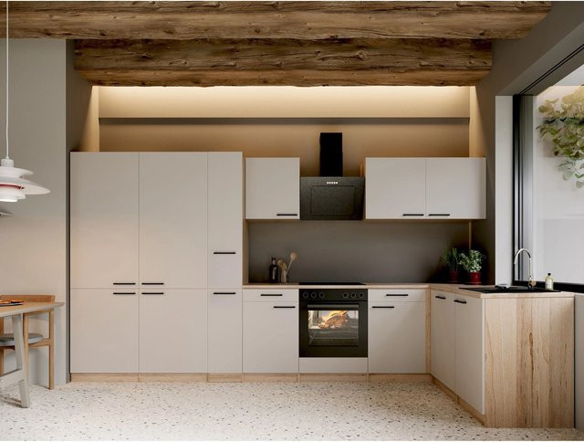Respekta Merle L-Küche modern in Kaschmir mit French Door Design und Soft-Close-Funktion, Breite: 370 cm, Höhe: 172 cm, Tiefe: 60 cm - Bild 1