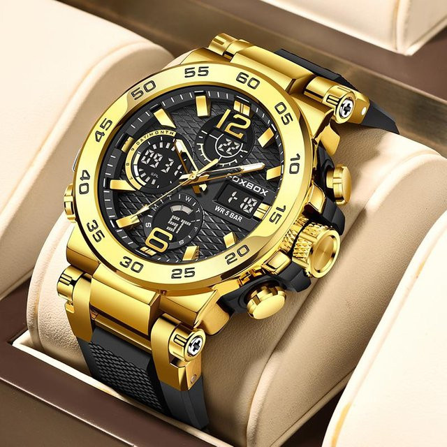 LIGE Armbanduhr Quarz, Gold, Edelstahl, 46 mm, Herren - Bild 1