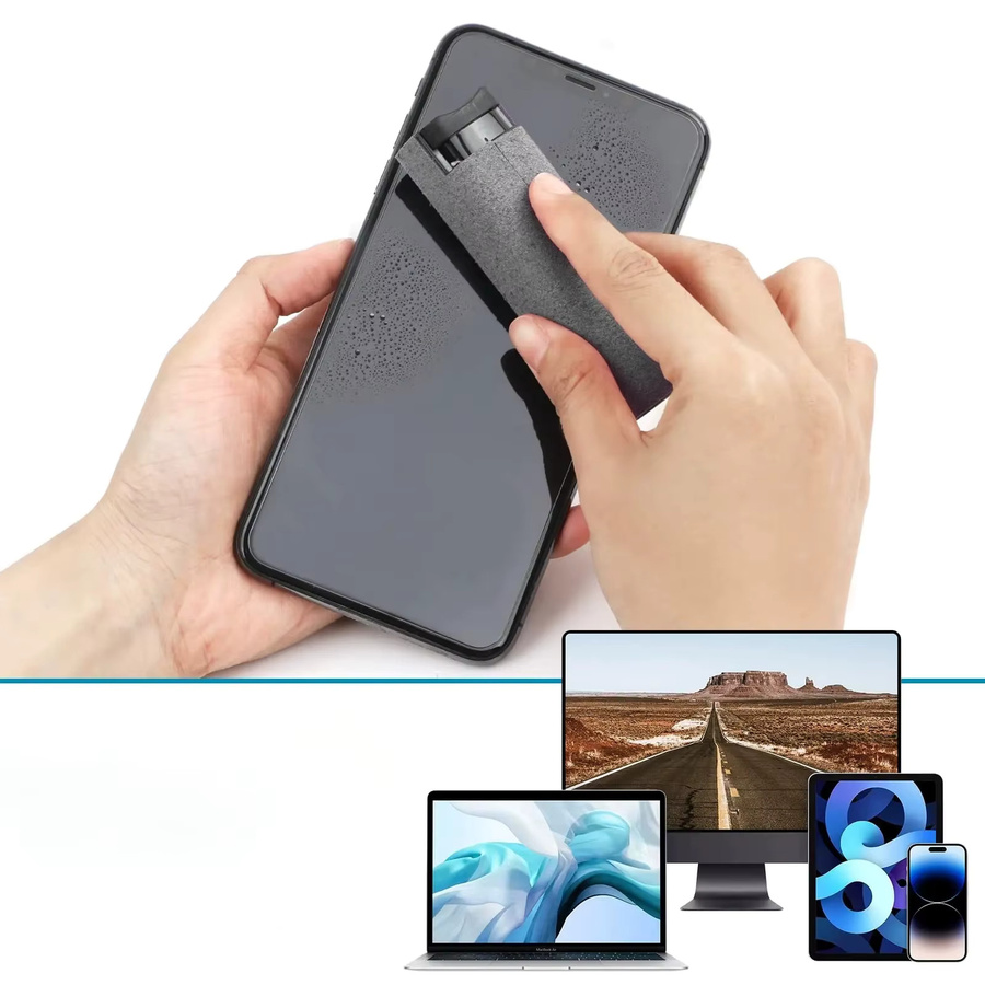 2-in-1 Bildschirmreiniger-Set mit Sprühflasche und Mikrofasertuch in Grau für iPad, Smartphone und Computer zur Staubentfernung - Bild 2