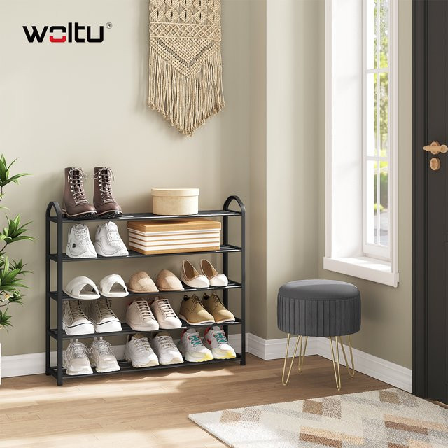 WOLTU Schuhschrank aus Metall mit 4/5 Ebenen in Beige, moderner Schuh-Organizer für Flur und Schlafzimmer - Bild 1