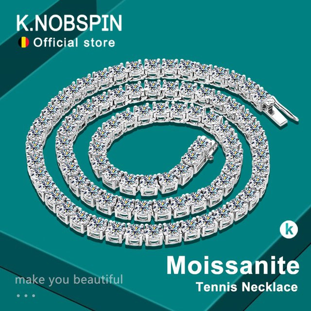 Knobspin Halskette, Moissanite, 925 Sterling Silber, 18k Gold überzogen, Unisex - Bild 1