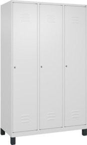 C+P Spind Classic PLUS Garderobenschrank mit 3 Abteilen, Farbe: Grau/Weiß, H x B x T: 195 x 120 x 50 cm, mit Zylinderschloss, 4 Garderobenhaken und mittiger Trennwand - Bild 1
