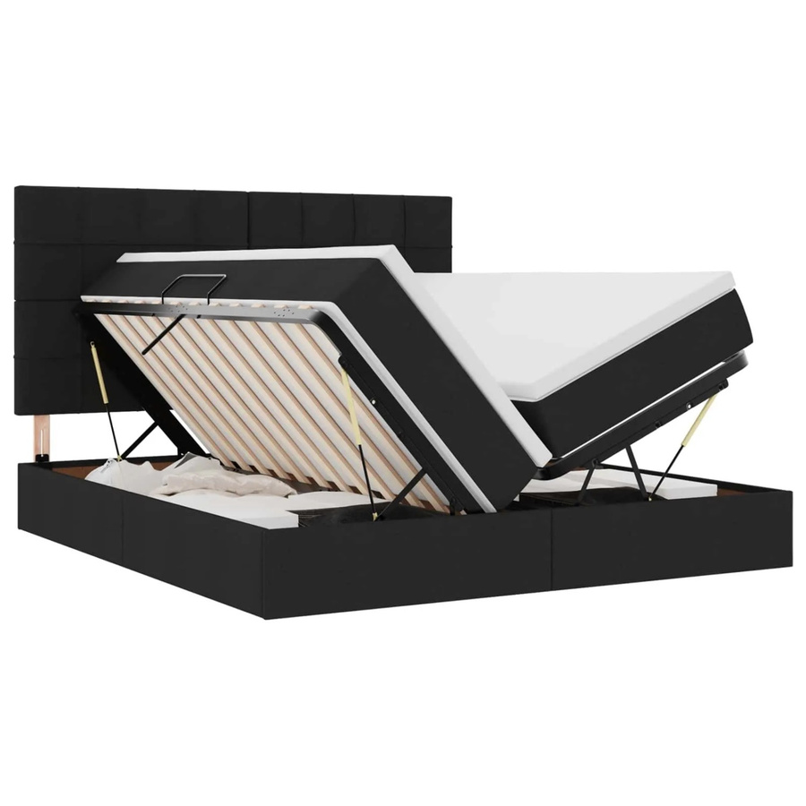 vidaXL Modernes Bett mit LED-Unterbettbeleuchtung und Lift-up-Funktion in Schwarz, B: 200 cm, T: 200 cm, H: 203 cm - Bild 2