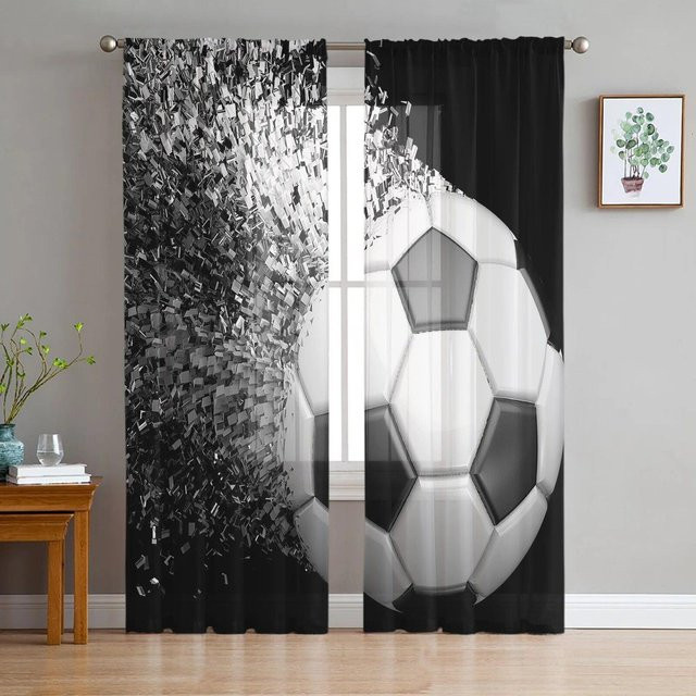 A Family Of Home Textiles Tüllvorhang mit Fußball-Design, transparent/schwarz, B: 135 cm, H: 137 cm - Bild 1