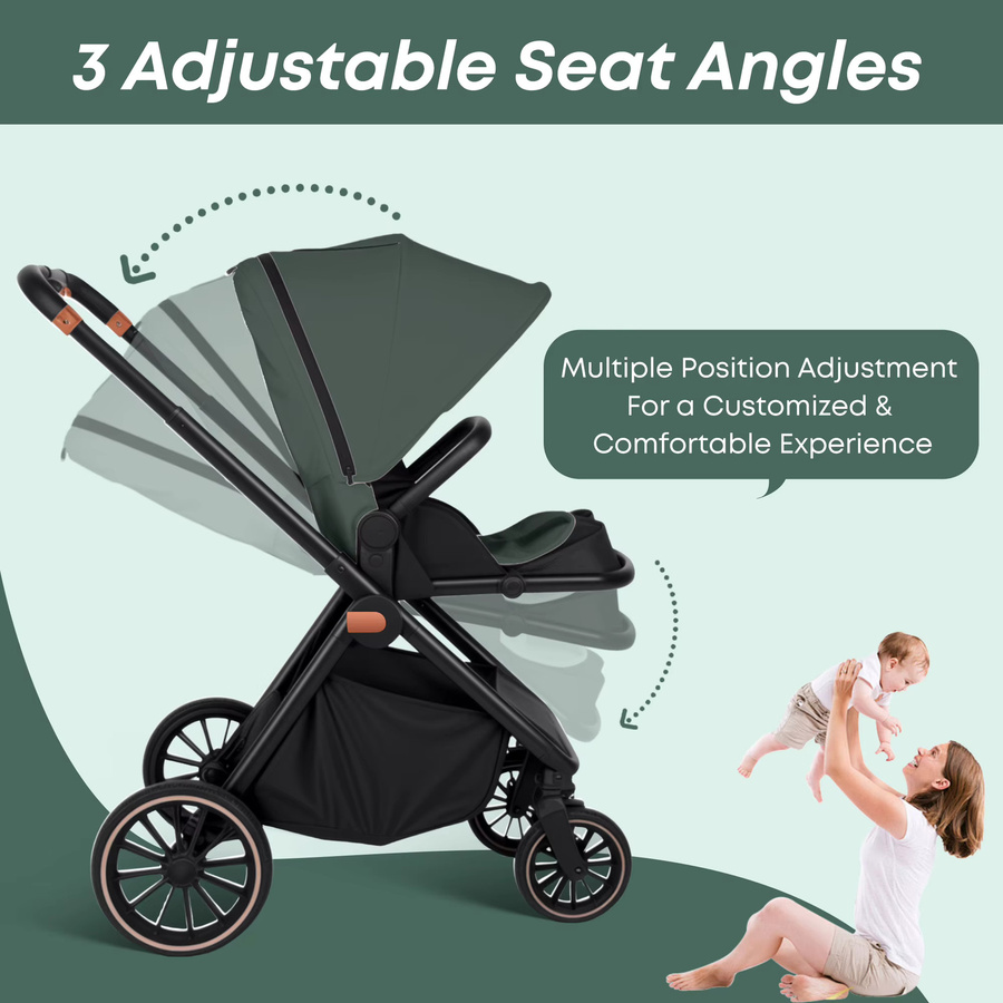 BabyVoyage 2-in-1 Kombi-Kinderwagen mit zwei-Wege-Sitz und faltbarer Funktion in Schwarz und Grün - Bild 4
