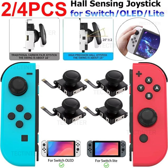 2/4 Stück 3D-Ersatz-Joystick für Nintendo Switch Controller, Analoger Daumenstick für Switch Lite und OLED, Farbe: Schwarz - Bild 1