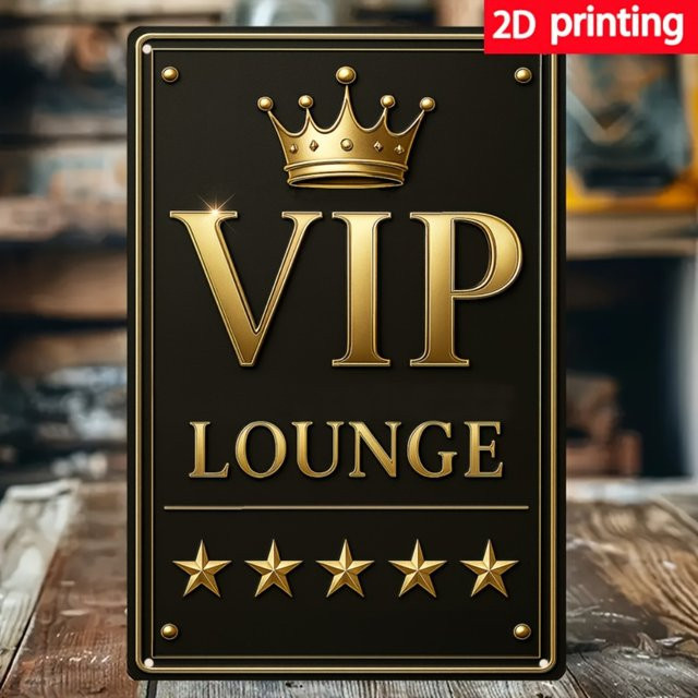 HELLOYOUNG VIP-Lounge-Schild aus Metall mit goldenem Kronen-Design in Schwarz und Gold, Wandkunst für Büro und Restaurant, B/H: 30 x 20 cm - Bild 1