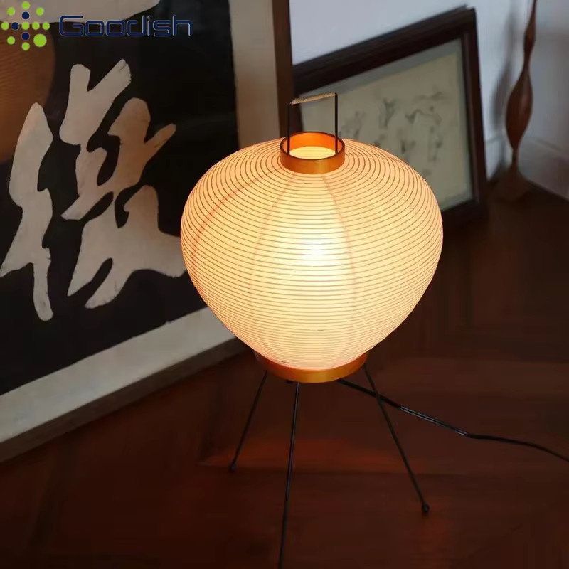 Japanische Wabi-Sabi Retro LED-Stehlampe aus Reispapier und Metall in Weiß oder Schwarz für dein Schlafzimmer - Bild 2
