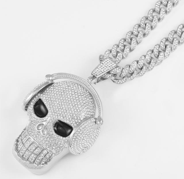 YIRAN Jewelry Halskette, Zirkonia, Skelett Anhänger, Zinklegierung, Weiß, 60 cm, Unisex - Bild 1