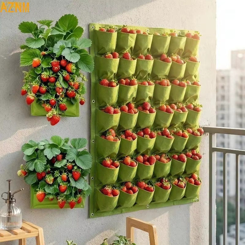 Multifunktionaler vertikaler Garten-Pflanzbeutel mit 18 Taschen in Grün, platzsparender Wandmontage für Innen- und Außenbepflanzung, B/H/T: 100 x 50 x 15 cm - Bild 3
