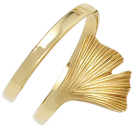Colfem Ring Ginkgo, 375 Gelbgold, mattiert, Damen - Bild 1