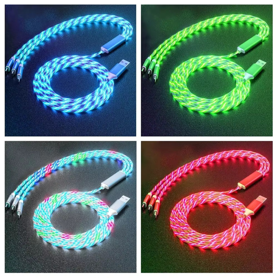 3 in 1 LED USB Schnellladegerät Kabel für Xiaomi und iPhone in Multicolour mit Typ-C Anschluss - Bild 5