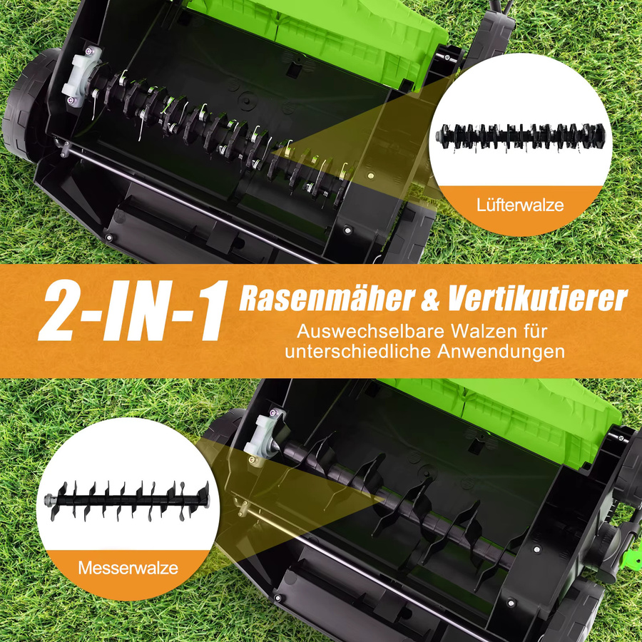 GOFLAME 2-in-1 Elektro Vertikutierer und Rasenlüfter in Grün mit 41 cm Arbeitsbreite, 15A und verstellbarer Arbeitstiefe - Bild 4
