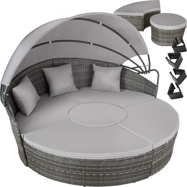 tectake Rattan Sonneninsel Santorin in Grau mit klappbarem Sonnendach, B/T/H: 175 x 171 x 136 cm - Bild 1