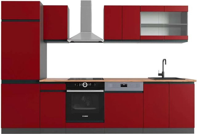 Vicco R-Line Küchenzeile modern in Rot/Anthrazit und Eiche, Breite: 300 cm, Höhe: 207 cm, Tiefe: 60 cm - Bild 1