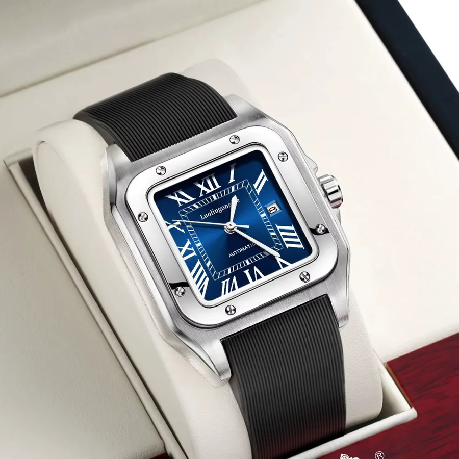 LUOLINGONGJUE Armbanduhr Automatik, eckig, Silikonarmband, Blau, Herren - Bild 4