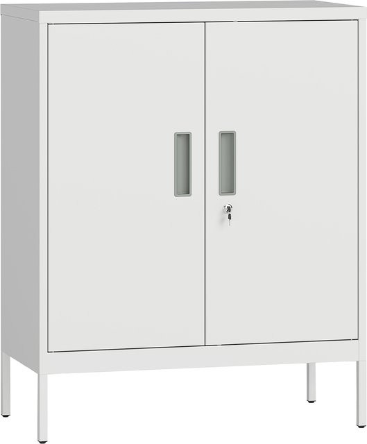 Aosom Aktenschrank aus Stahl in Weiß, abschließbarer Büroschrank mit 2 Türen und 2 höhenverstellbaren Einlegeböden, B/T/H: 80 x 40 x 100 cm - Bild 1