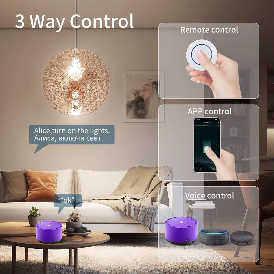 Tuya Smart Switch Ammtoo WiFi und RF433 Mini Relais Empfänger mit Wireless Panel Schalter in Weiß für LED Lampen, kompatibel mit Alexa und Google Assistant - Bild 2