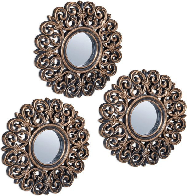 Relaxdays Wandspiegel 3er Set im Barock-Design aus Kunststoff und Glas, Farben: Bronze und Schwarz, Durchmesser: 25 cm - Bild 1